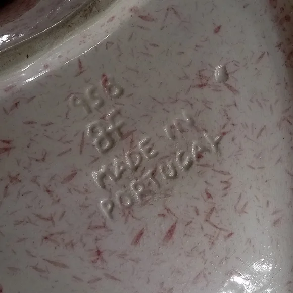 Sale Vintage Stoneware Speckled Blue Pink Heart Shaped Baking Dish Portugal - Picture 4 of 4